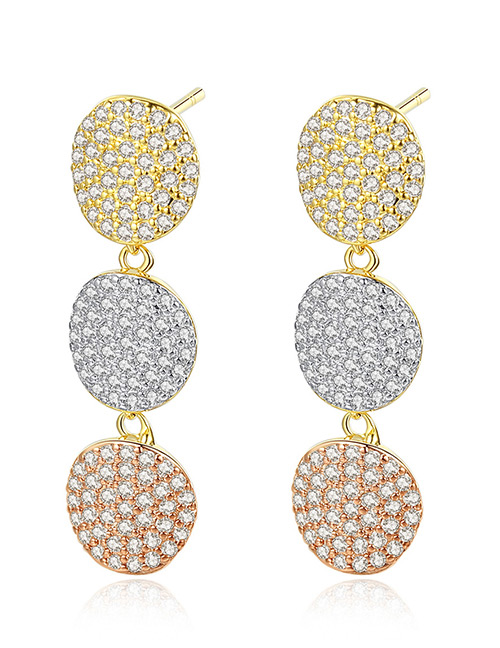 Fashion Multi-color Full Diamond Decorated Round Earrings