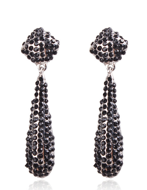 Fashion Black Full Diamond Decorated Earrings