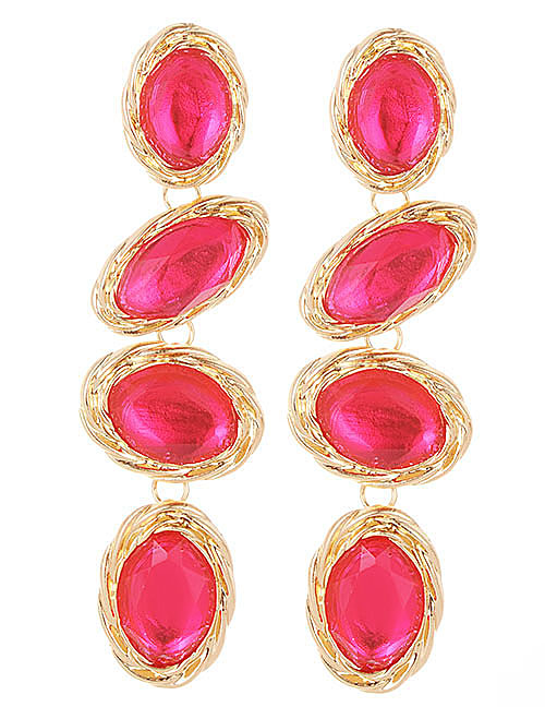 Fashion Plum Red Oval Shape Decorated Earrings