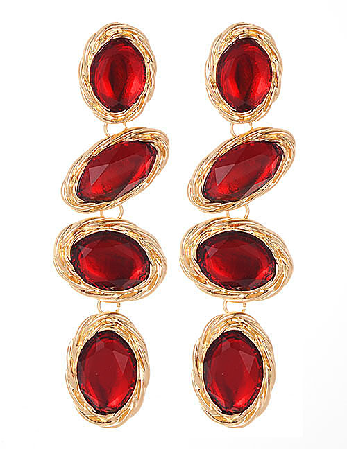 Fashion Red Oval Shape Decorated Earrings