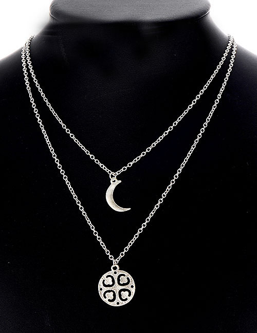 Fashion Silver Color Moon Shape Decorated Pure Color Necklace