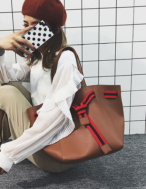 Fashion Brown Stripe Pattern Decorated Bag