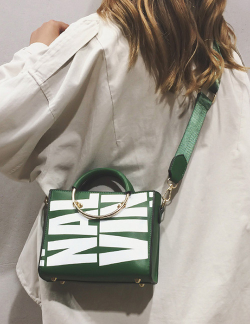 Fashion Green Letter Pattern Decorated Handbag