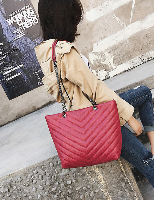 Fashion Red Pure Color Decorated Shoulder Bag