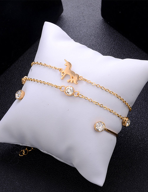 Fashion Gold Color Diamond Decorated Pure Color Bracelet(3pcs)
