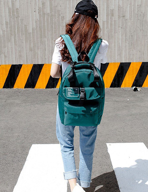 Fashion Green Pure Color Decorated Backpack