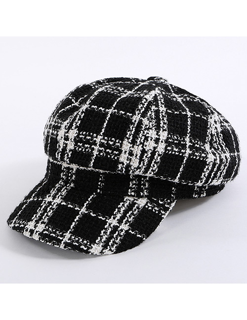 Simple Black Grid Pattern Decorated Hat