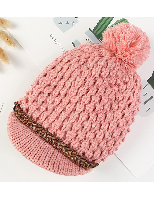 Simple Pink Pom Ball Decorated Pure Color Hat