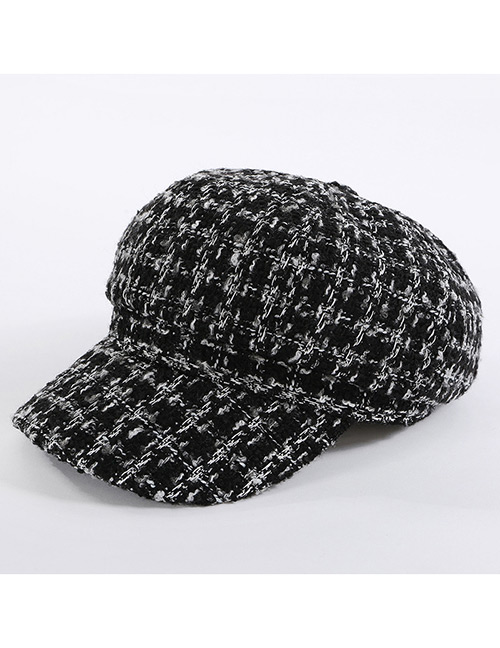 Fashion Black+white Grid Pattern Decorated Hat
