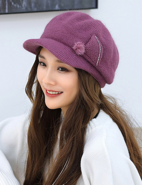 Fashion Dark Purple Pure Color Decorated Hat