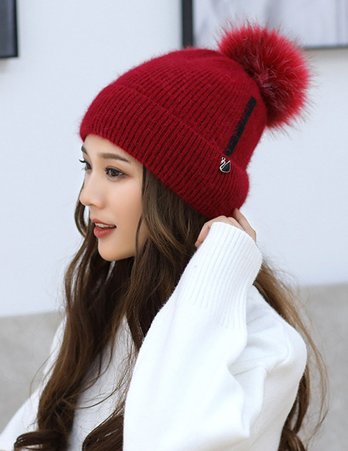 Fashion Red Pom Ball Decorated Pure Color Hat