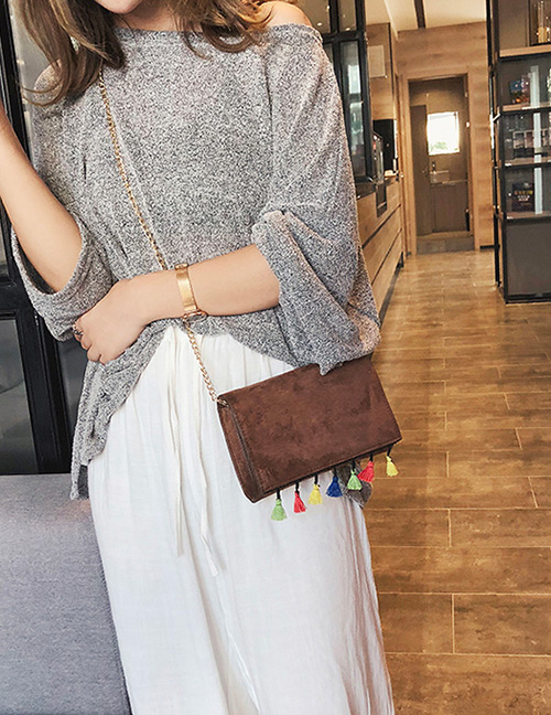 Fashion Coffee Tassel Decorated Shoulder Bag