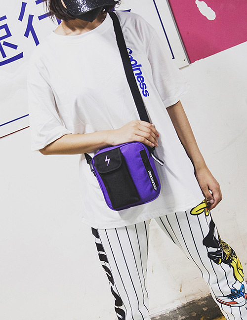 Simple Purple Square Shape Decorated Shoulder Bag
