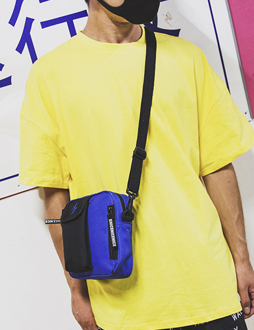 Simple Blue Square Shape Decorated Shoulder Bag