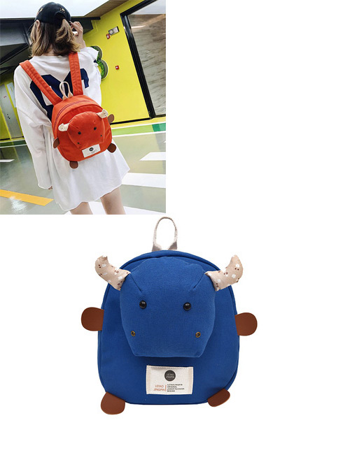 Simple Blue Cow Shape Decorated Backpack
