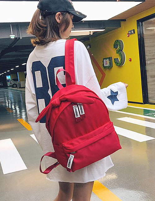 Simple Red Bowknot Shape Decorated Backpack