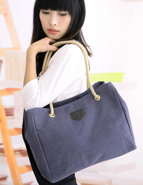 Simple Blue Pure Color Decorated Handbag