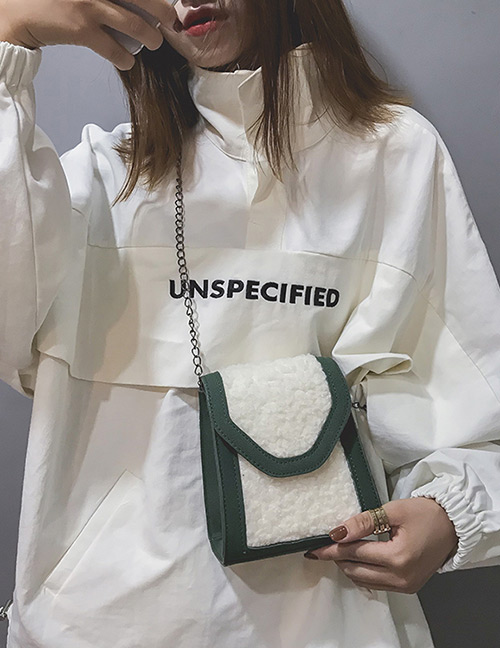 Simple Green Square Shape Decorated Shoulder Bag