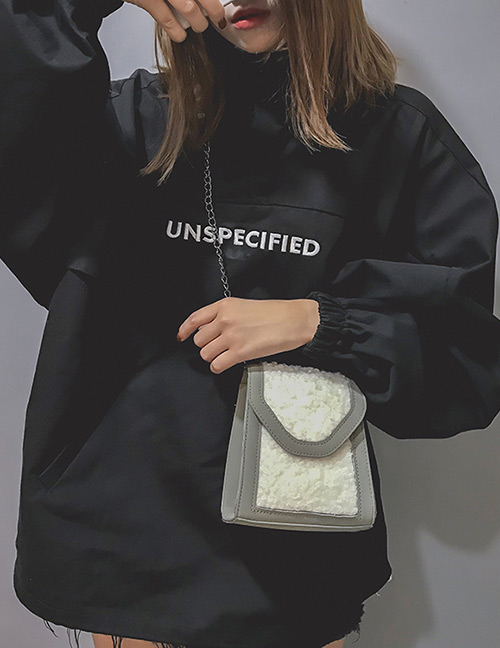 Simple Gray Square Shape Decorated Shoulder Bag