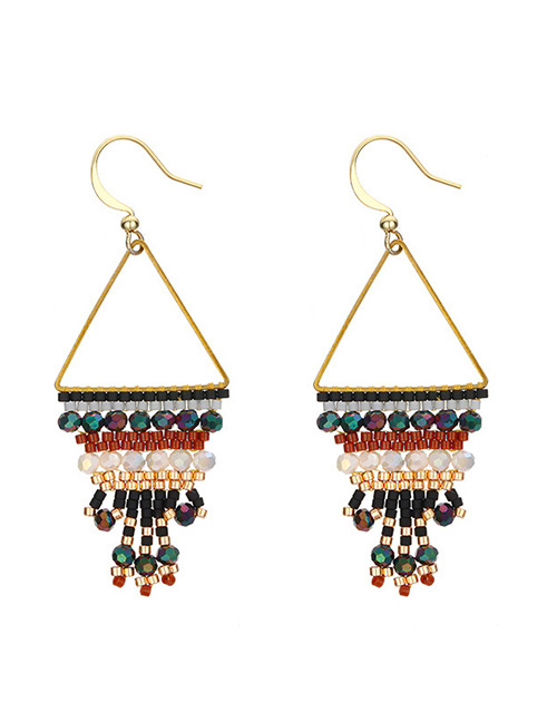 Fashion Multi-color Beads Decorated Tassel Earrings