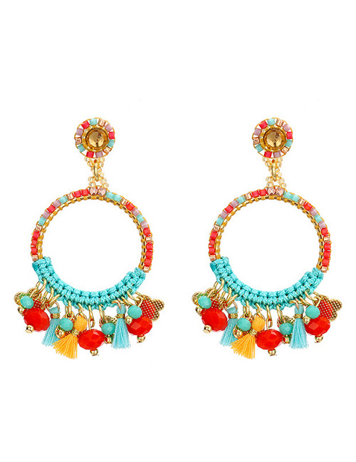 Fashion Multi-color Tassel Decorated Circular Ring Earrings