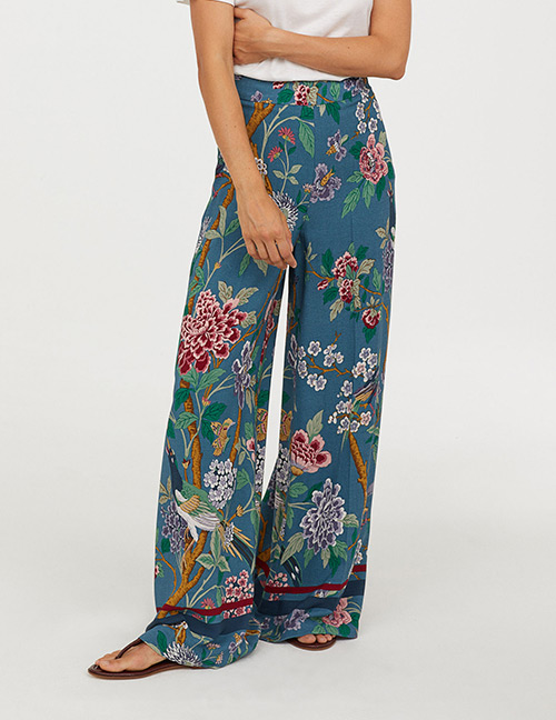 Fashion Multi-color Flower Pattern Decorated Trousers