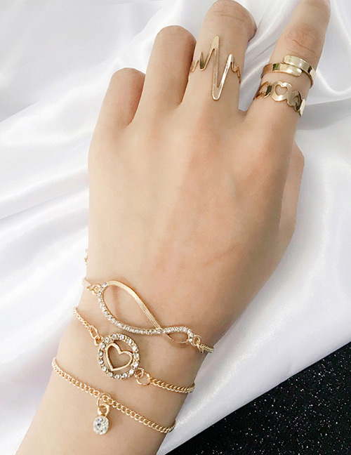 Fashion Gold Color Heart Shape Decorated Bracelet&ring (6 Pcs )