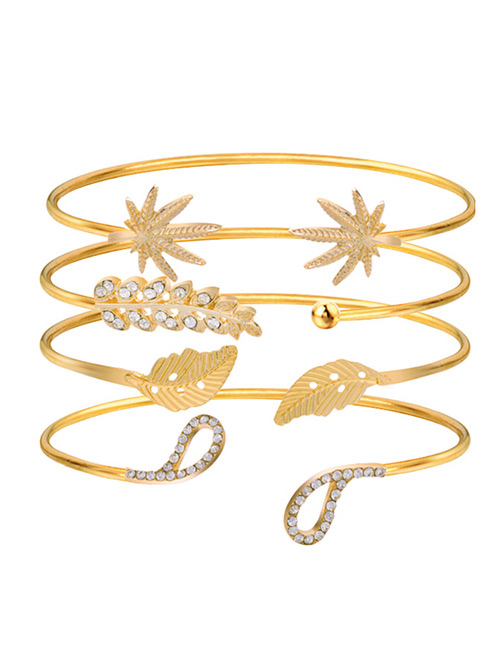 Fashion Gold Color Leaf Shape Decorated Bracelet (4 Pcs )