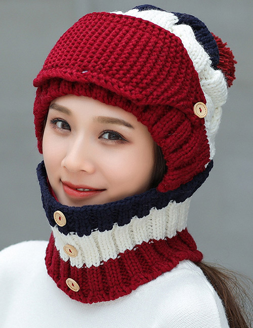 Fashion Claret Red Pom Ball Decorated Pure Color Hat (3 Pcs )