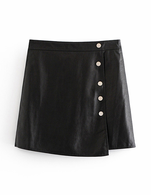 Fashion Black Button Decorated Pure Color Skirt