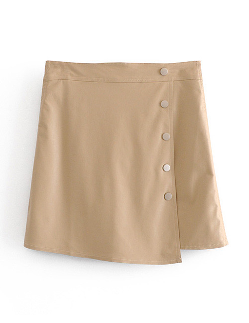 Fashion Khaki Button Decorated Pure Color Skirt