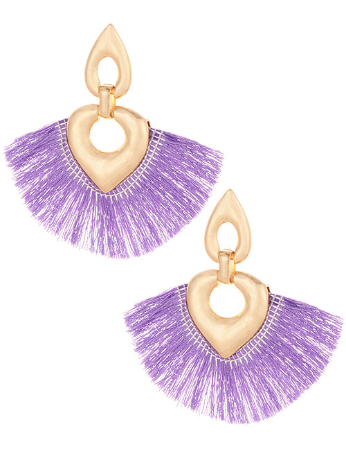 Fashion Purple Heart Shape Decorated Tassel Earrings