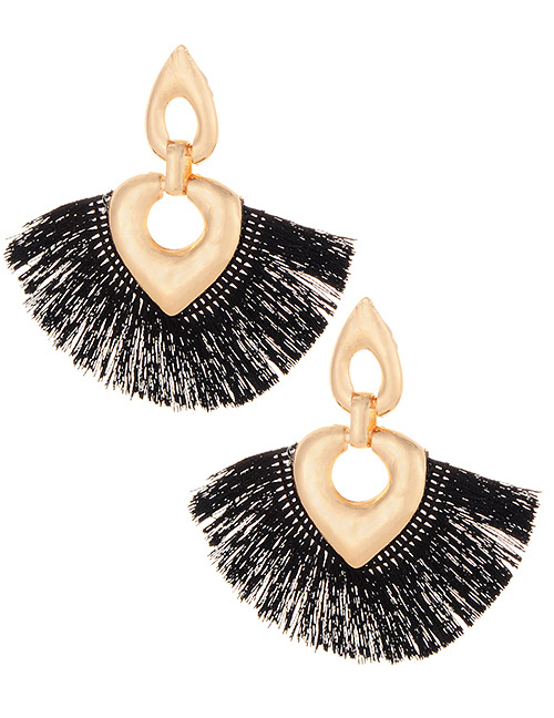 Fashion Black Heart Shape Decorated Tassel Earrings