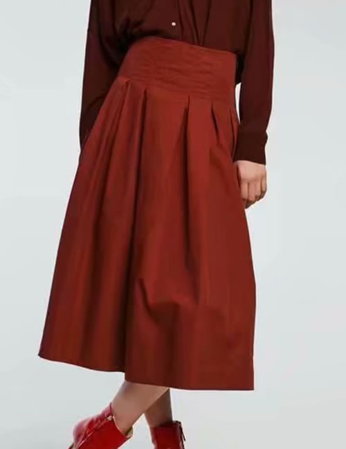 Fashion Dark Red Pure Color Decorated Simple Skirt