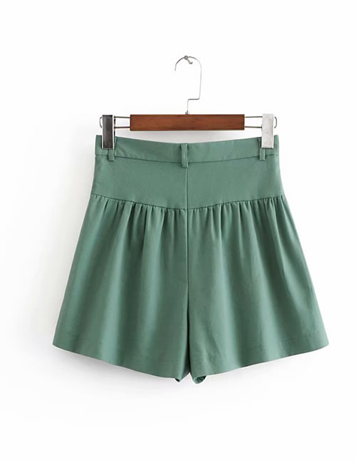 Fashion Green Pure Color Decorated Leisure Shorts
