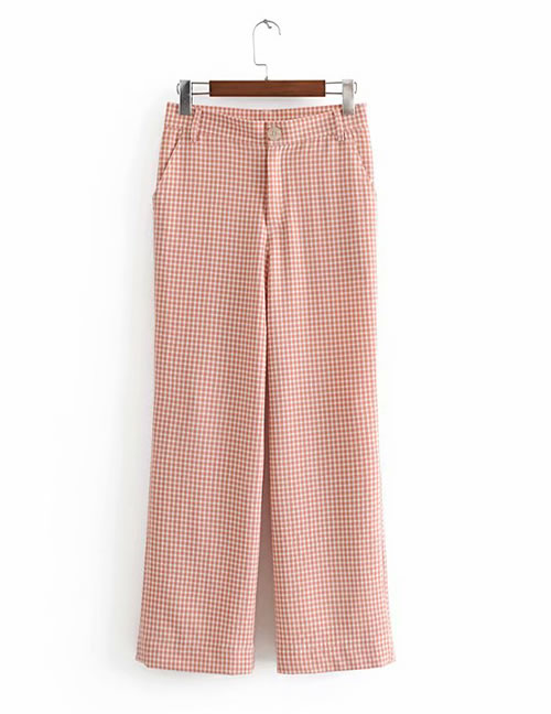 Fashion Pink Grid Pattern Decorated Loose Pants