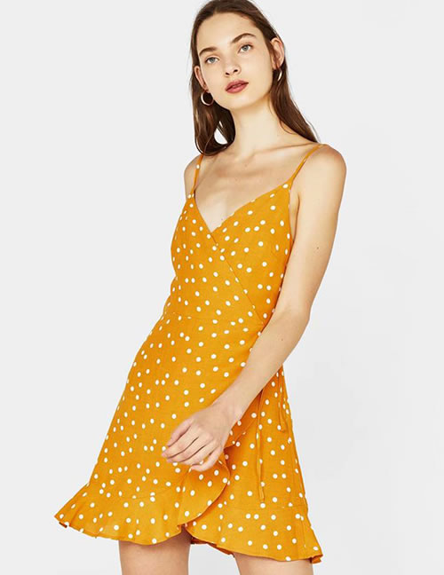 Fashion Yellow Dots Pattern Decorated Suspender Dress
