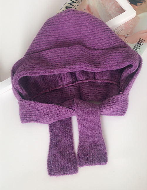 Lovely Purple Pure Color Decorated Warm Knitted Cap