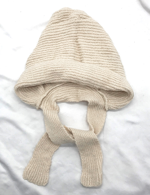 Lovely Beige Pure Color Decorated Warm Knitted Cap