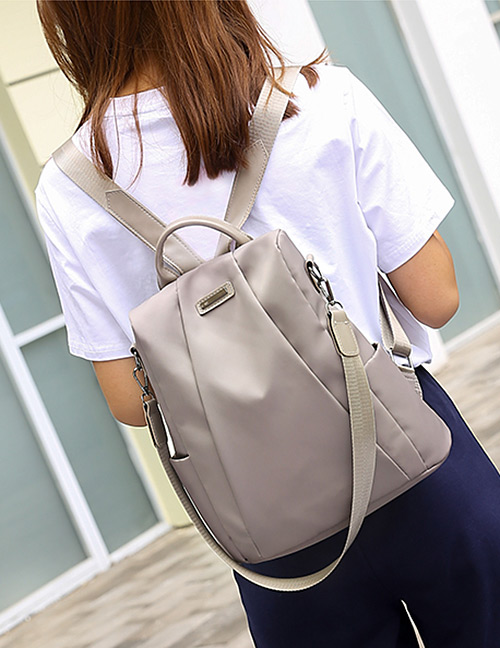 Fashion Khaki Pure Color Decorated Simple Backpack