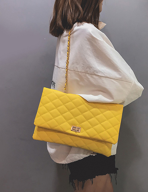 Fashion Yellow Grid Shape Design Pure Color Shoulder Bag