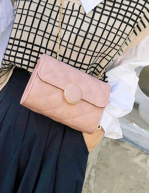 Fashion Pink Grid Shape Design Square Shape Shoulder Bag
