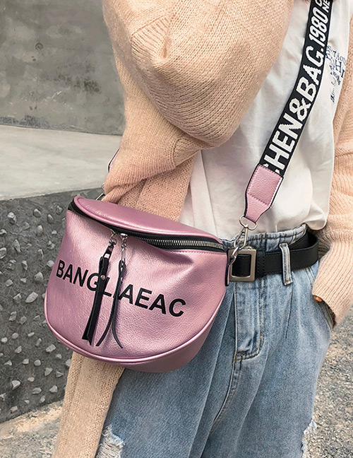 Fashion Pink Pure Color Design Wide-strap Shoulder Bag