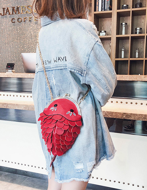 Fashion Red Goldfish Shape Design Pure Color Shoulder Bag