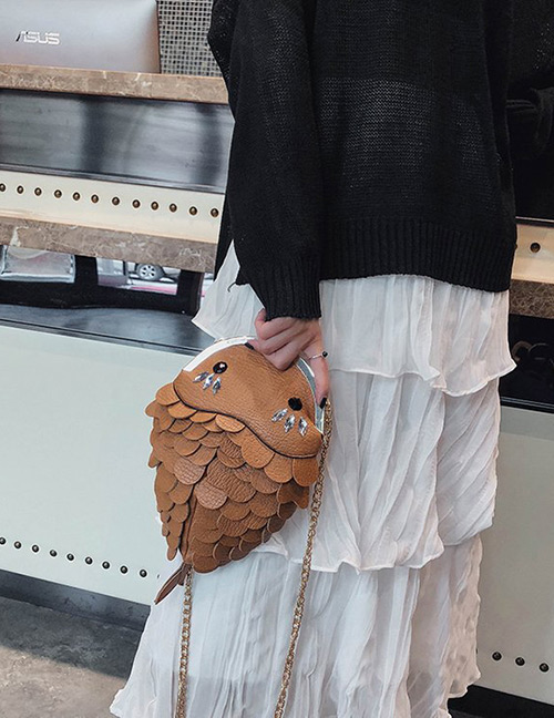 Fashion Dark Brown Goldfish Shape Design Pure Color Shoulder Bag