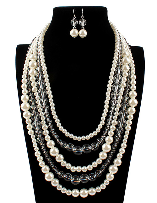 Fashion White Full Pearls Design Multi-layer Necklace