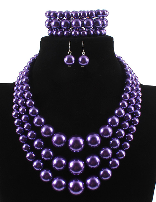 Fashion Purple Pearls Decorated Pure Color Jewelry Sets