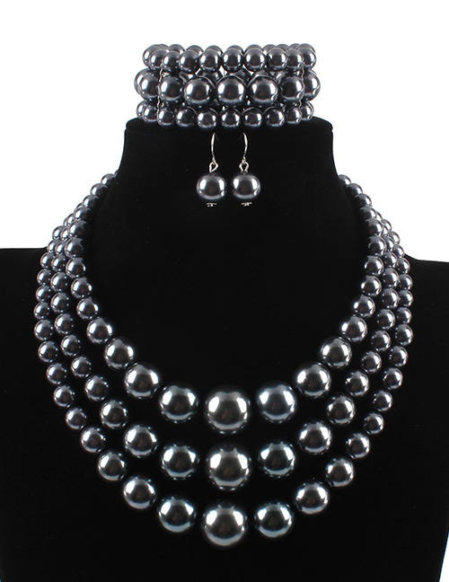 Fashion Gray Pearls Decorated Pure Color Jewelry Sets