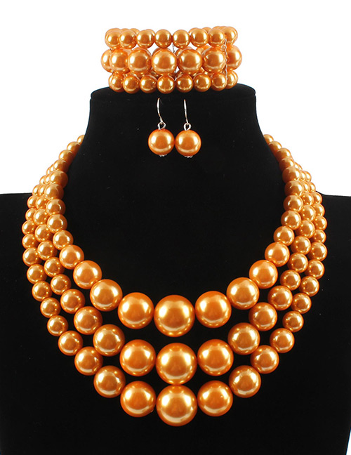 Fashion Orange Pearls Decorated Pure Color Jewelry Sets