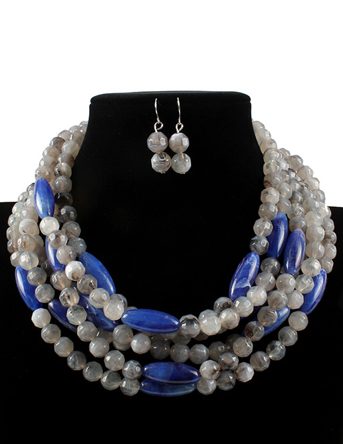 Fashion Blue Full Beads Decorated Multi-layer Jewelry Sets